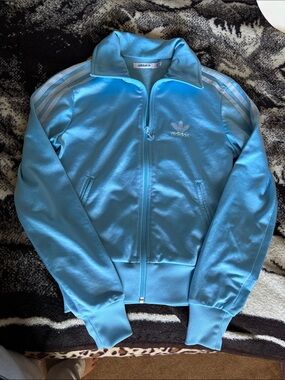 adidas Light Blue Trefoil Track Jacket with White Stripes